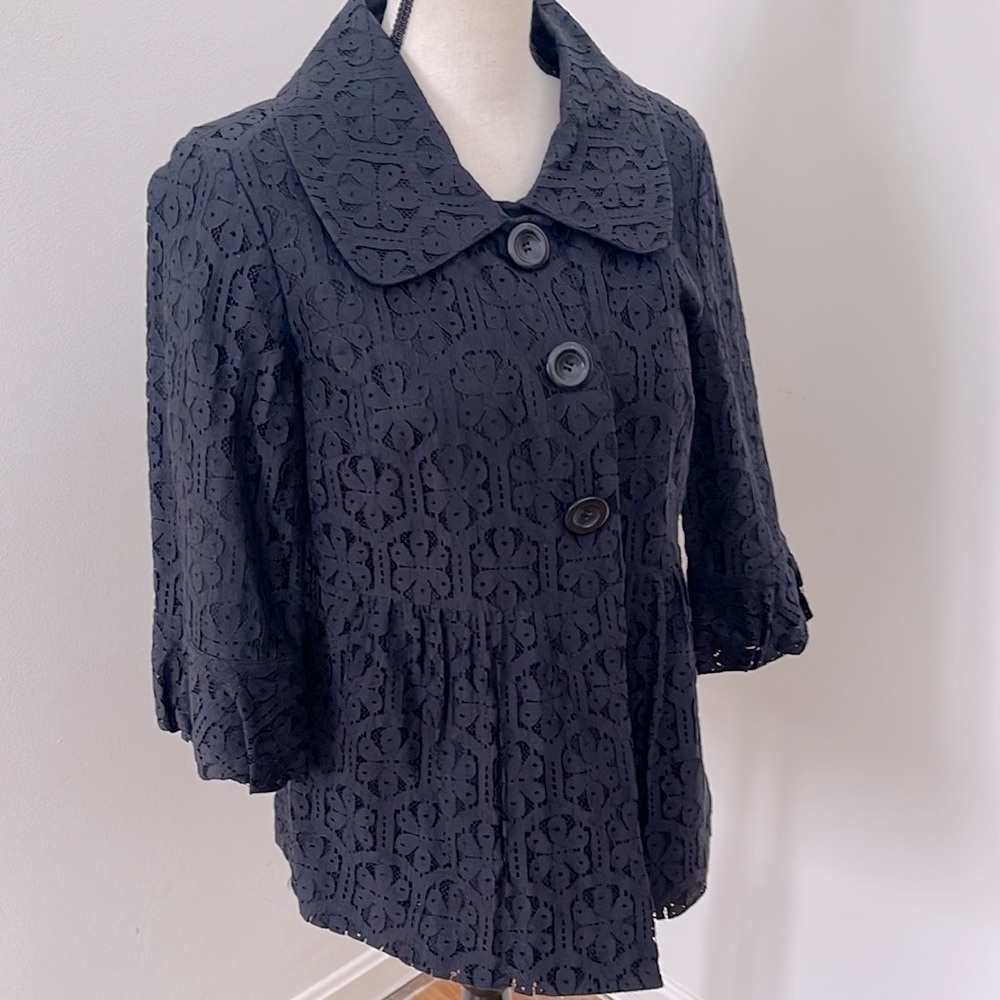 Charter Club Navy Blue Lace Eyelet Overlay 3/4 Sleeve Blazer/Jacket. Size 12